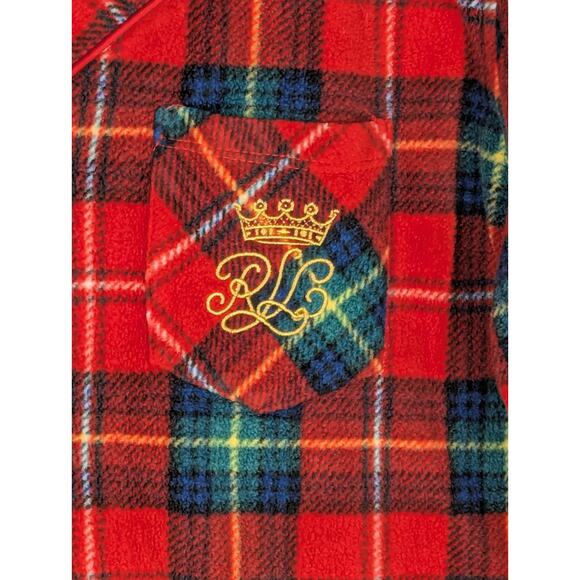 Lauren Ralph Lauren Women’s Red Plaid Leopard Trim Fleece Pajamas Large Crest - Picture 5 of 16